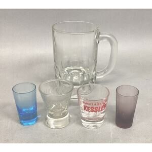 1 Vintage Glass Beer Mug With 5 Shot Glasses